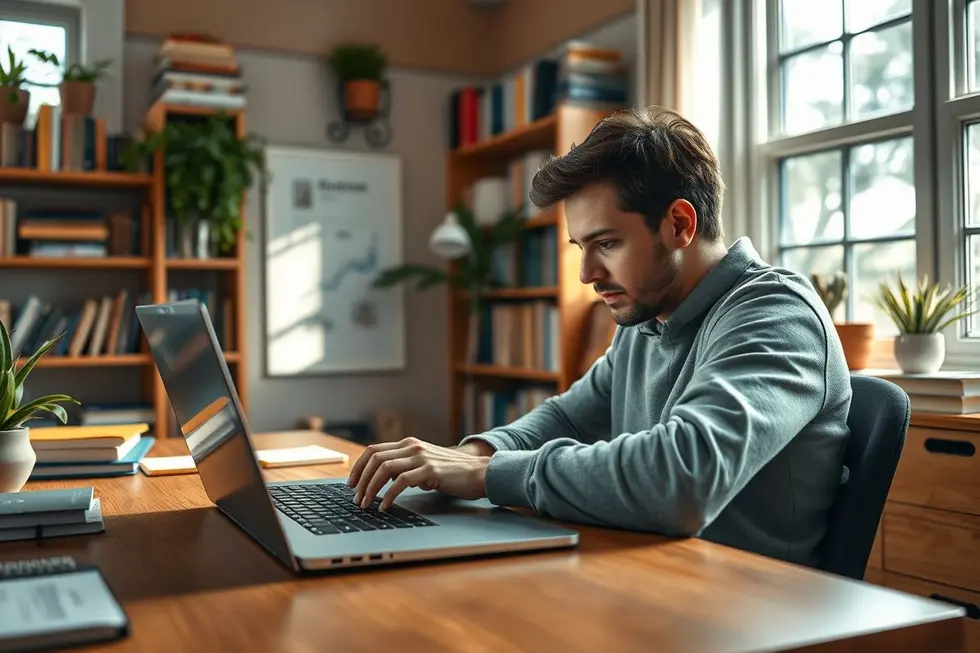 Usuário com o Notebook ASUS VivoBook Go 15 em um escritório.