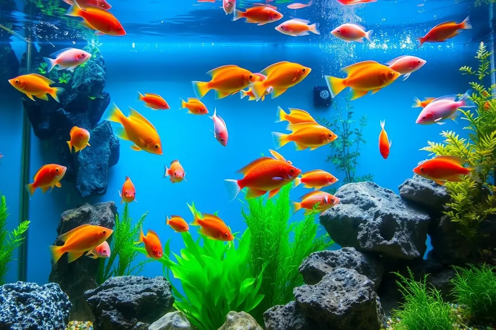 Aquário saudável com peixes contentes