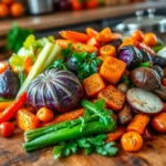 Um colorido arranjo de verduras preparadas