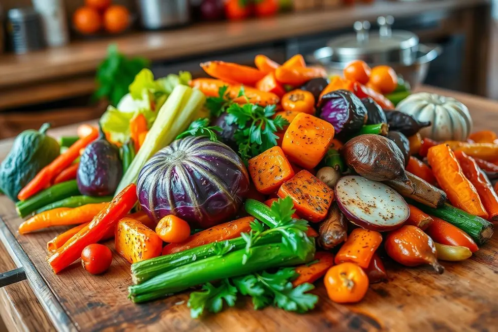 Um colorido arranjo de verduras preparadas